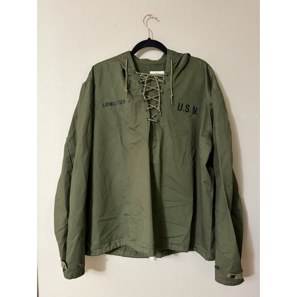 Vintage Military Uncle Fu USN Foul Weather Deck Rain Parka Style Lace-Up‎ Smock